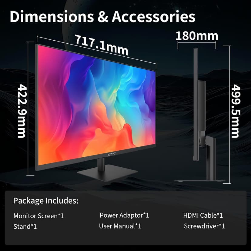 32 Inch 2K Computer Monitor, IPS 1440p Monitor with Ultra-Thin Bezels, HDR10, Freesync/G-sync, HDMI/DP Ports, Tilt Adjustable, Eyecare, Ideal for Business, Office, and Casual Gaming