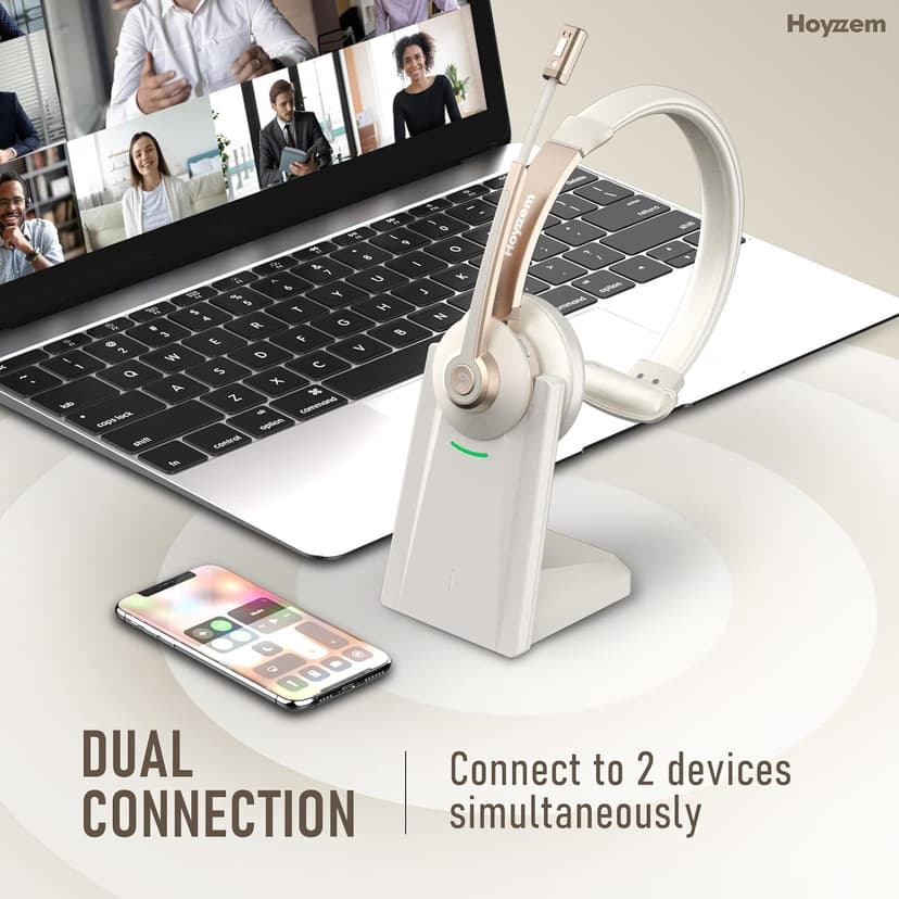 Bluetooth Headset, Wireless Headphones with Microphone Noise Canceling & USB Dongle, V5.0 Trucker Bluetooth Headset with Mic Mute & Charge Dock for PC/Laptop/Phone/Meeting/CallCenter/Office Gold
