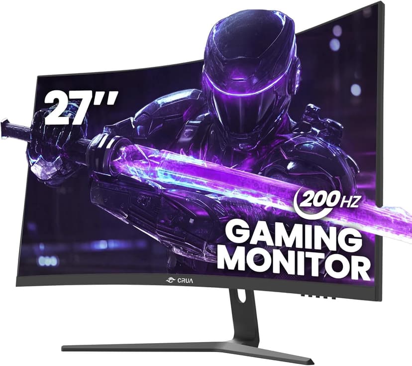 CRUA 27" Curved Gaming Monitor, 180Hz/200Hz FHD 1080P VA Screen 1500R Computer Monitors, 1ms(GTG) with FreeSync, Low Motion Blur, DisplayPort, HDMI, Support Wall Mount Install- Black