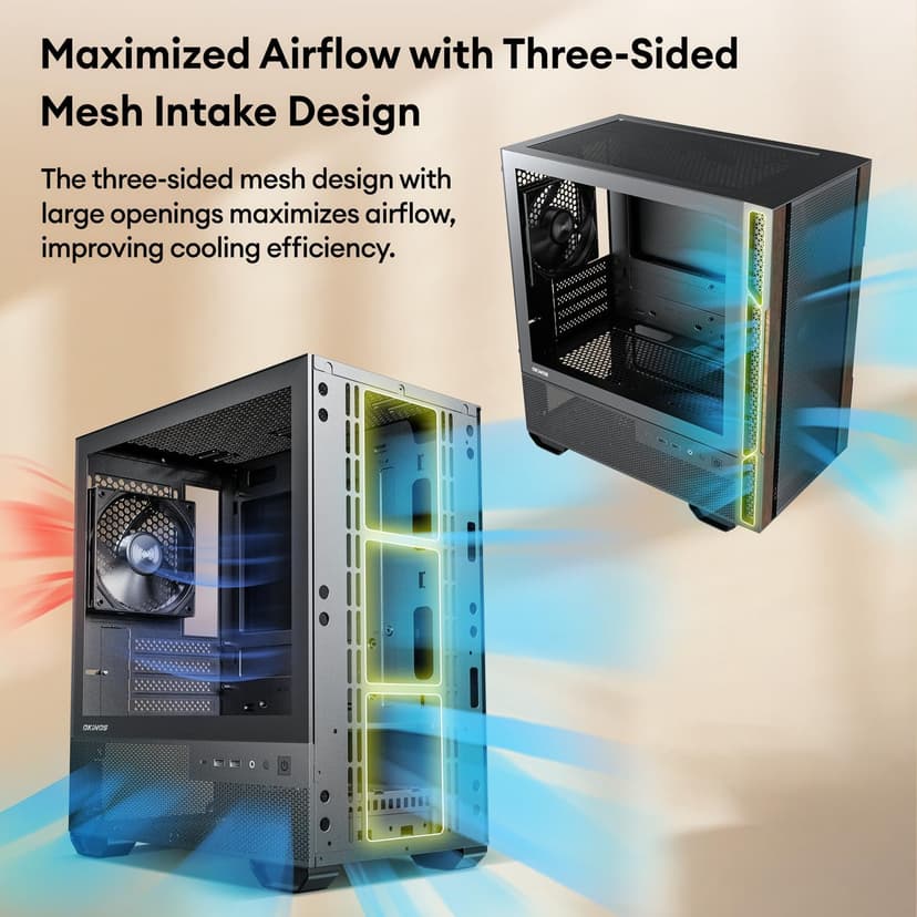 Genuine Walnut Wood Micro ATX Case, MATX PC Case with 4 × 120mm 3 Pin Non-PWM Case Fans Pre-Installed, Temper Glass Side Panel, with Type-C, Black, Cypress 3 Wood
