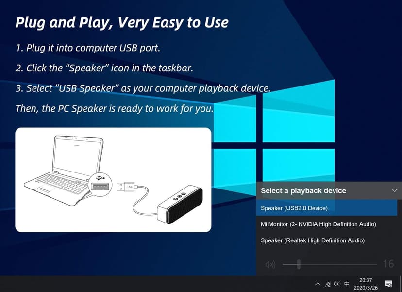LIELONGREN [Newer] USB Computer Speaker for Desktop, Laptop Speaker, PC Speaker, Small Computer Soundbar with Hi-Quality Sound, Loud Control Volume, Rich Bass