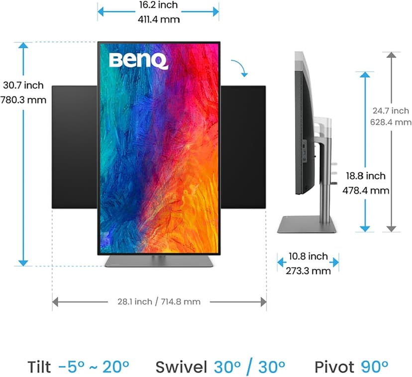 BenQ PD3225U 32 Inch 4K IPS Black UHD Thunderbolt Monitor for MacBook, AQCOLOR, 98% P3, 100% sRGB & Rec.709, DeltaE ≤2, Factory Calibration, USB-C 85W, USB Hub, Daisy Chain, KVM Switch