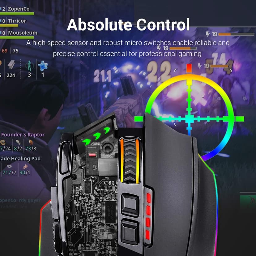Redragon M801 Wireless Gaming Mouse, RGB Gaming Mouse with MMO 9 Programmable Macro Editing Buttons, UP 16000 Adjustable DPI, Rapid Fire Button for Game, Windows,PC - Wireless, Black