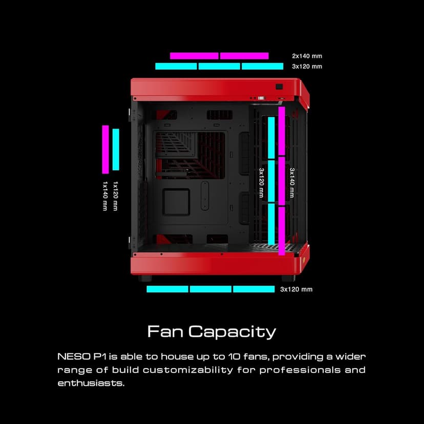 GAMDIAS RGB Tempered Glass Gaming Computer PC Case, 2-Way Standing w/Vertical & Horizontal Orientaton & One-Touch Open, Support up to 420mm AIO, Huge Cable Management & Excellent Airflow NESO P1 BR