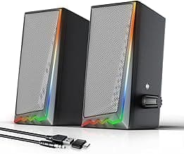 Computer Speakers with 3.5 mm Aux,Desktop Speakers with Various Colorful RGB Lights,Gaming Speakers with Volume Control,Computer Speakers for PC/Desktop Monitor/Laptop/Tablet Phone