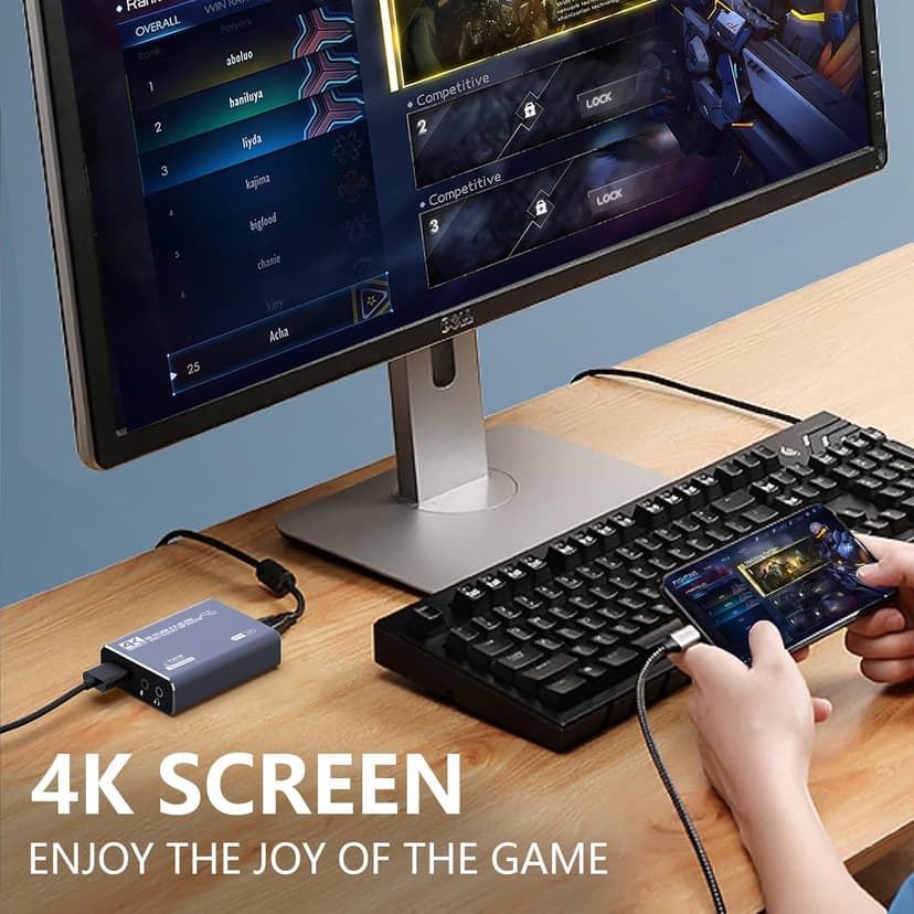 4K Capture Card Gray for Streaming, Recording & Gaming – HDMI Video Capture Device with USB 3.0, 1080p 60fps, Zero Latency for PS5, Xbox, Switch, OBS, PC, Mac – Plug & Play, No Driver Needed