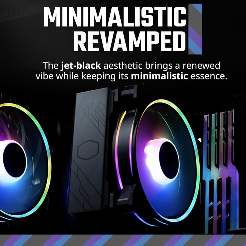 Cooler Master Hyper 212 Halo Black CPU Air Cooler, 120 Halo² PWM Fan, Dual Loop ARGB, Aluminum Top Cover, 4 Copper Heat Pipes, 154mm Tall, AMD Ryzen AM5|AM4, Intel LGA 1851|1700|1200 Brackets