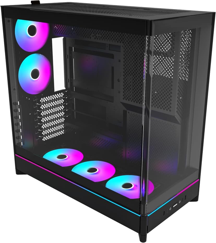 MONTECH HS02 PRO, ATX Mid-Tower PC Case, Gaming PC, High-Airflow, Reversible Layout, Sturdy Curved Tempered Glass Front Panel, 5x ARGB PWM Fan Pre-Installed, Sink-in Design, Toolless Panels, Black, US