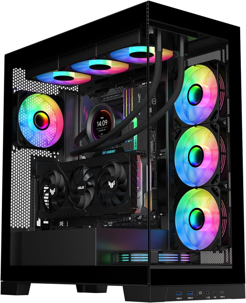 SAMA NEVIEW 4503 Mid Tower PC Case with Dual Tempered Glass Panels, 4×120mm ARGB Fans Pre-Installed, High Airflow ATX PC Case for Case PC Gaming, USB 3.0×2, Type-C Port, Supports Top 360mm AIO – Black