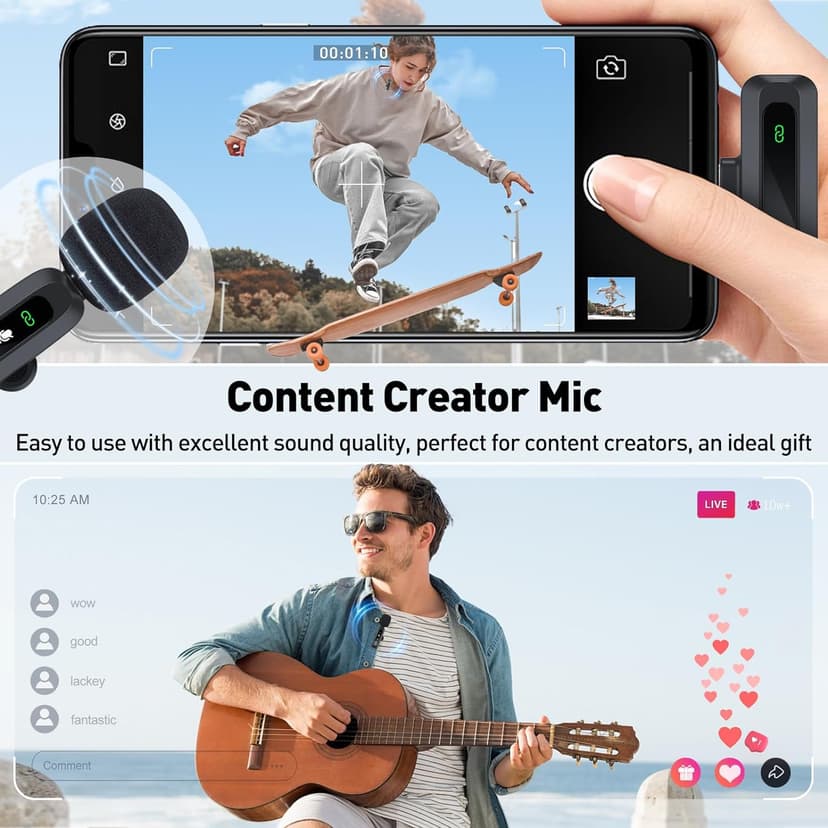 USB C Lavalier Microphone Wireless Mini Mic for Type-C Android Phone/Tablet/PC Video Recording Clip-on Mics with Rotatable Clip&Denoise Recording, Ideal for Vlog Tiktok Youtube Podcast Content Creator