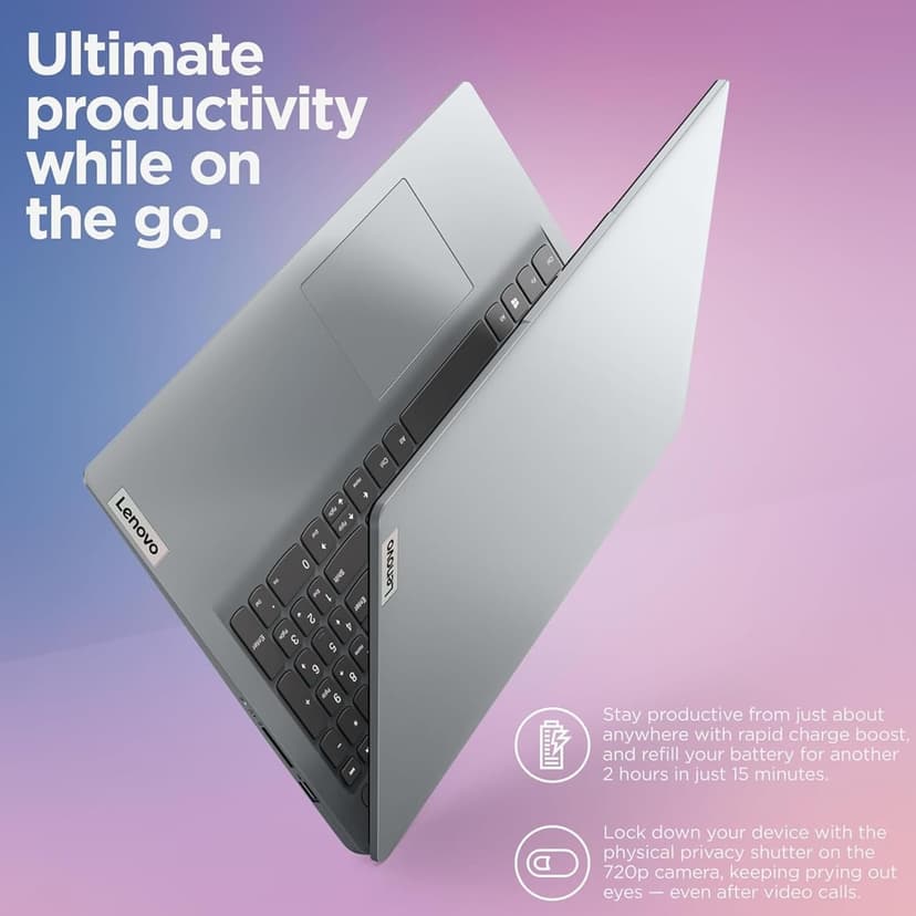 Lenovo IdeaPad 1i Laptop with Microsoft 365 Home and Business • 12GB RAM • 1TB Cloud Storage and 256GB SSD • Intel Core • 15 Anti-Glare Screen • WiFi-6 • 11HR Battery • Windows 11 • w/o Earbuds