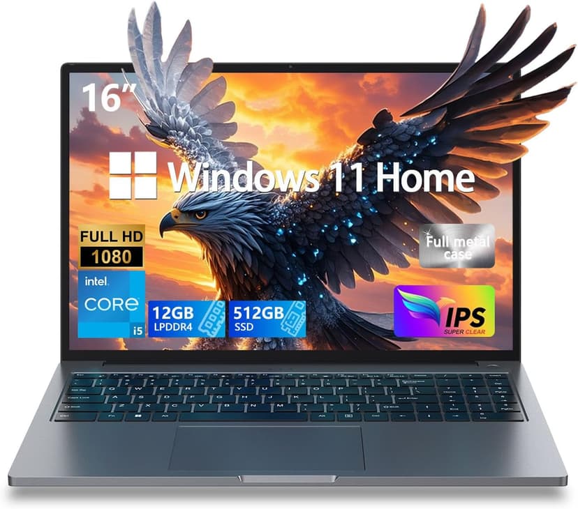 Gaming Laptop,Traditional Laptop Computers 16" Ultra-Slim-Core i5-(Up to 3.5GHz),12GB DDR4+512GB SSD,1920×1200 IPS 16:10 Display, WiFi&BT, HDMI/Type-C-Aluminum Laptop for Work&Play