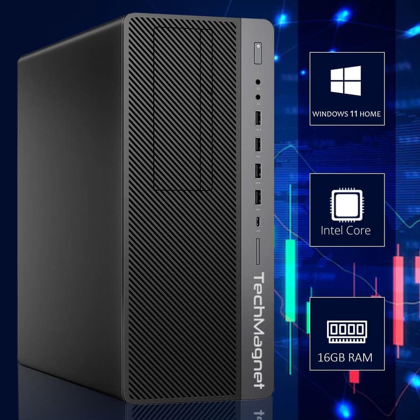 TechMagnet Trading Desktop PC, Intel Core i5 9th Gen, 16GB RAM, 512GB SSD + 4TB HDD, 4 New 22” LED Monitors, 2 Network Cards, Trading Platform Support, MTG Keyboard & Mouse Win 11 (Renewed)