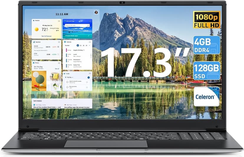 SGIN Windows 11 Laptops, 17.3 Inch Laptop Computer with Core i3 CPU, 4GB DDR4 128GB SSD, 60800mWh Battery, FHD IPS Display, Type-C, 5G WiFi, BT4.2, Webcam, USB3.2, HDMI, for Student and Business