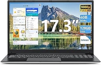 SGIN Windows 11 Laptops, 17.3 Inch Laptop Computer with Core i3 CPU, 4GB DDR4 128GB SSD, 60800mWh Battery, FHD IPS Display, Type-C, 5G WiFi, BT4.2, Webcam, USB3.2, HDMI, for Student and Business