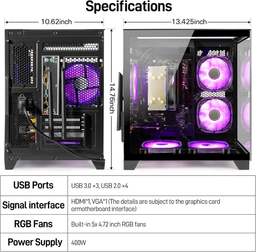 LXZ Desktop PC Computer AMD Ryzen 5 5600GT 6 core 3.9GHz, 16G DDR4 RAM, 512G NVME SSD, Tower Computer for Home and Office (Black)