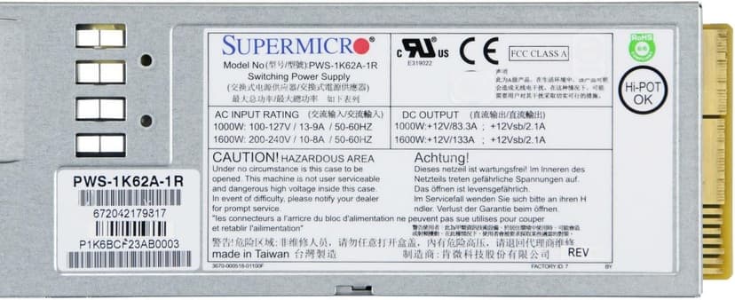 Supermicro PWS-1K62A-1R 1000W/1600W 1U 80 Plus Titanium Redundant Type Power Supply W/PFC & PM Bus