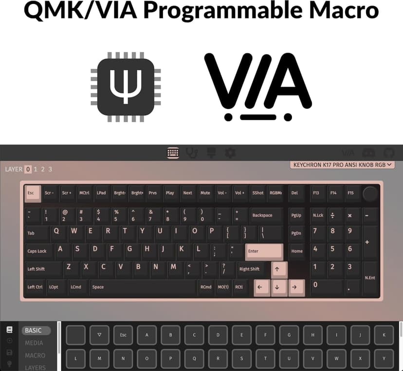 Keychron K17 Pro Low-Profile QMK/VIA Custom Wireless Mechanical Keyboard with Numpad Programmable Knob Bluetooth/Wired RGB Backlight Compatible with Mac Windows Linux