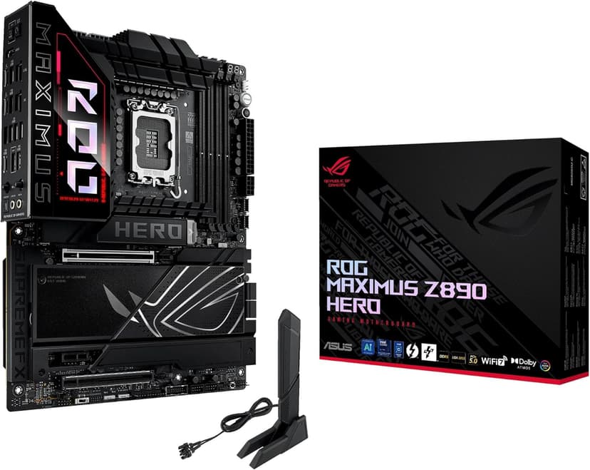 ASUS ROG Maximus Z890 Hero Intel® Z890 LGA 1851 ATX Motherboard, Advanced AI PC-Ready, 22+2+1+2 Stages, DDR5, WiFi 7, 3X PCIe® 5.0 M.2, Thunderbolt™ 4, USB Type-C®, AI Overclocking/Cooling/Networking