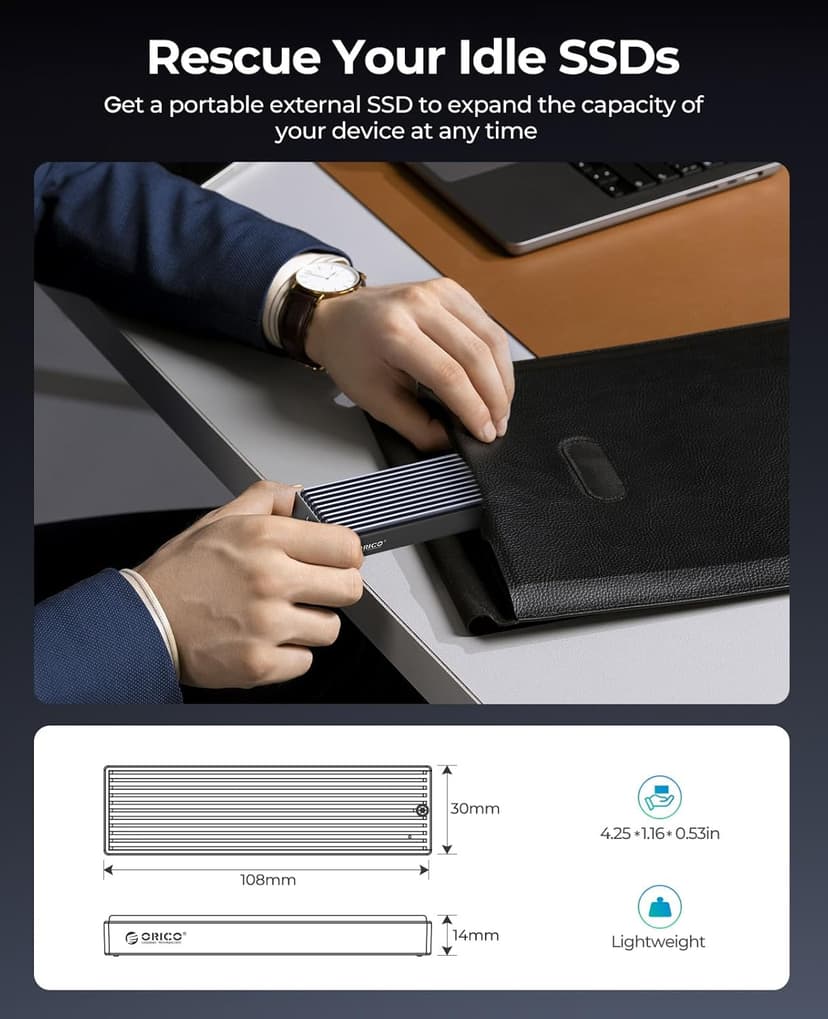 ORICO M.2 NVMe SSD Enclosure, USB 3.1 Gen 2 (10 Gbps) PCIe External Adapter NVMe Case for 2230/2242/2260/2280 M.2 SSD up to 8TB, UASP Supported - M2PV