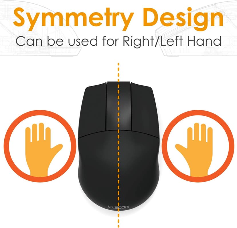 ELECOM -Japan Brand- Wireless 2.4GHz Connection, Basic 3D-CAD Mouse, No Scroll Wheel, 3 Button Computer Mouse with Smooth Optical Tracking, Blue LED, 600/1200 DPI, for Windows/Mac (M-CAD01DBBK)