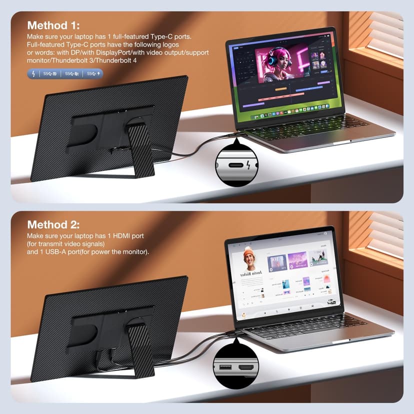 Portable Monitor, 16 Inch FHD 1200P, 360° Rotating Detachable Stand, Plug&Play Travel Monitor for Laptop, Ultra-Thin Zero Frame, Premium Smart Cover, Portable Screen for Laptop/PC/Mac