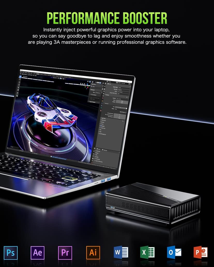 GMKtec AD-GP1 External GPU Docking Station, eGPU Enclosure with AMD Radeon 7600M XT GPU Graphics Card, HDMI2.1, DisplayPort2.0, Oculink, USB4, eGPU Dock for Mini PC Laptop Notebook Game Console