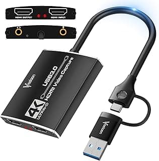 4K Audio Video Capture Card,1080P 60FPS/2K 30FPS HDMI to USB-C with USB A 3.0 Adapter, for Teaching, Gaming, Streaming, Broadcasting,Work with PS5/Switch/Camera/PC/OBS