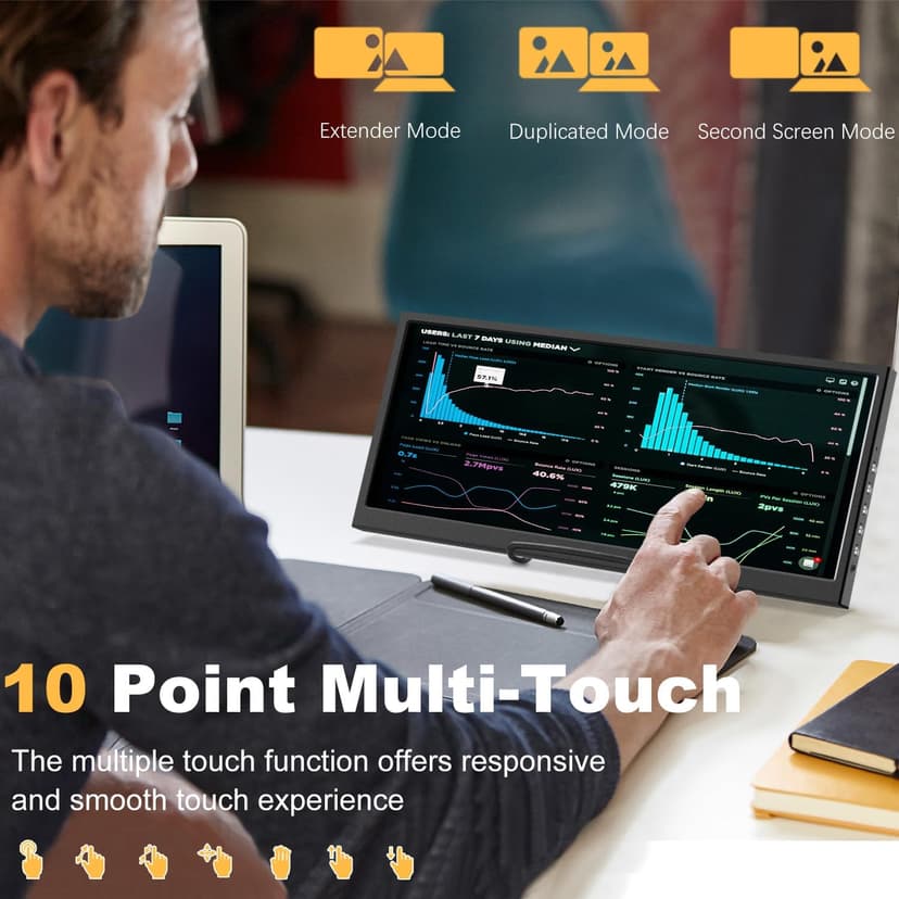 12.3 Inch Touchscreen Secondary Monitor, IPS Stretched Bar LCD Travel Touch Display 1920 * 720 HDMI USBC, Portable Touch Screen for Laptop Computer Windows Aida64 GPU CPU RAM Monitoring