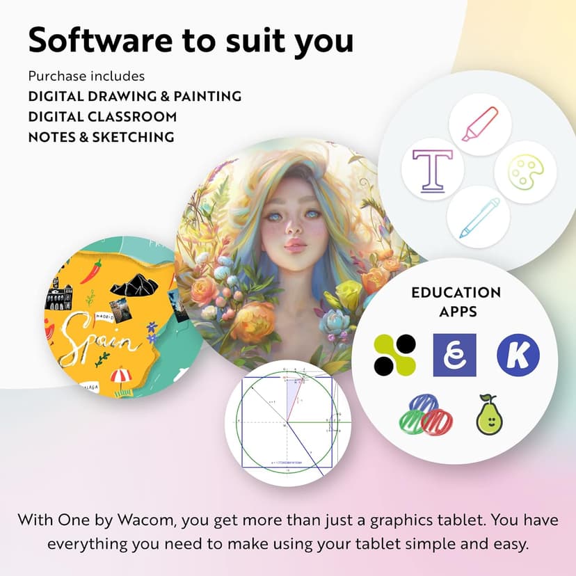 One by Wacom Small Graphics Drawing Tablet 8.3 x 5.7 Inches, Portable Versatile for Students and Creators, Ergonomic 2048 Pressure Sensitive Pen Included, Compatible with Chromebook Mac and Windows