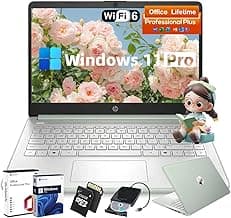 HP Business Student Laptop Computer - Windows 11 Pro & Microsoft Office Lifetime | 14 inch HD | AI-Powered, 12 Hr Batter N-Serious Laptop| 16GB RAM, 128GB UFS, 256GB Extend Micro SD | Green