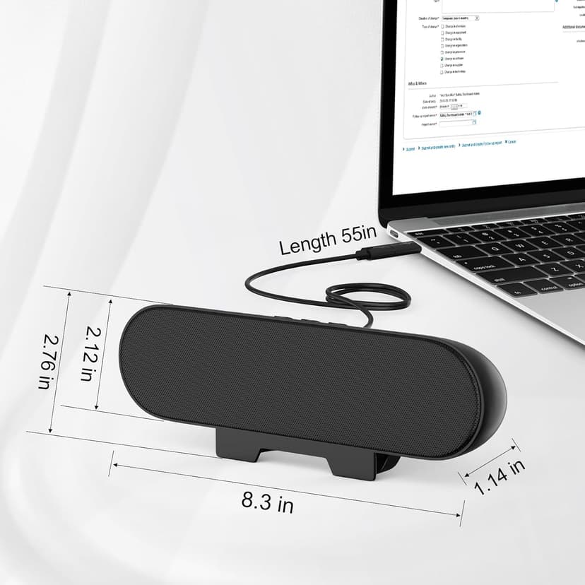 Computer Speakers for Desktop Monitor,Single Speakers for Desktop PC,Laptop Speaker with Loud Sound,Volume Control Easily Clamps to Monitors(USB-C to USB Adapter Included) (Black)