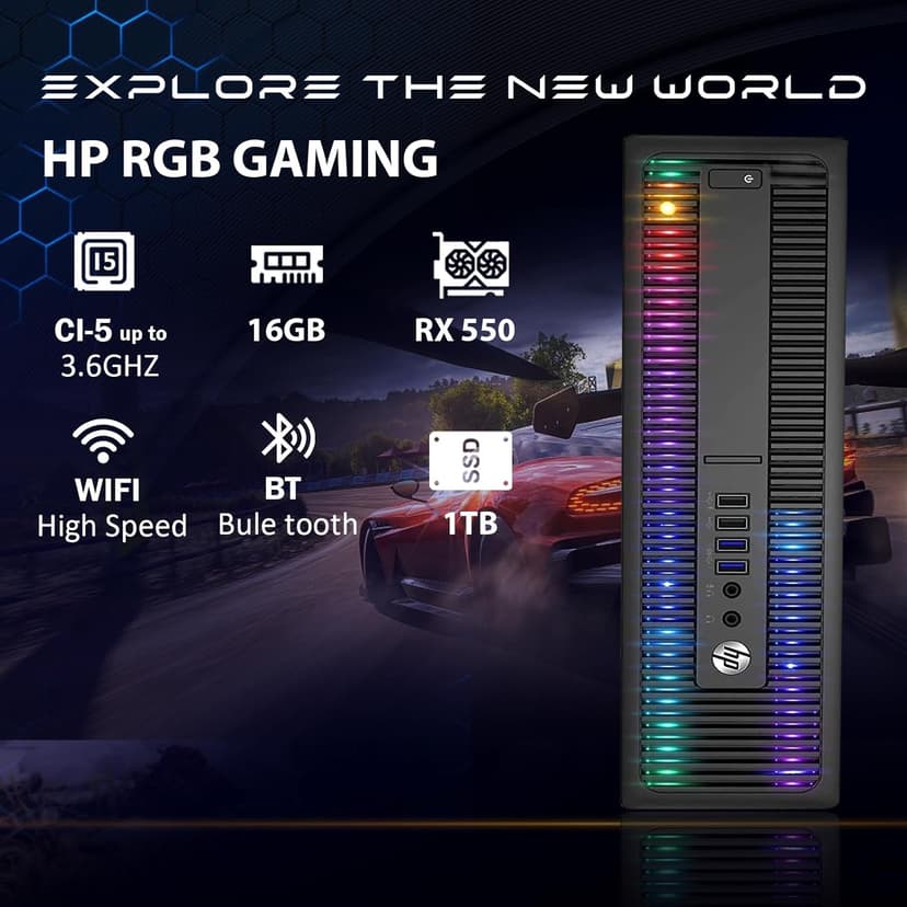 HP RGB Gaming Desktop Computer, Intel Quad Core I5-6500 up to 3.6G, Radeon RX 550 4G, 16GB DDR4, 1TB SSD, RGB Keyboard & Mouse, 600M WiFi & BT 5.0, Win 10 Pro (Renewed)
