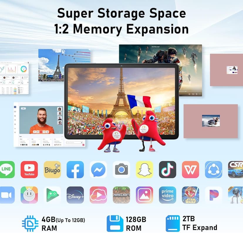 Blackview 10 inch Android Tablet, 2025 Android 14 Tablet with 12(4+8) GB+128GB 2TB Expand, Dual Speakers and Camera, BT5.3, WiFi 6, Google GMS, 2.0GHz CPU, Support Widevine L1, PC Mode,Blue