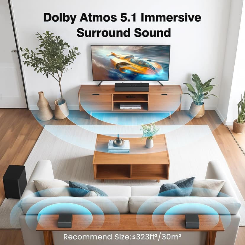 Miroir 5.1 Sound Bar for TV with Dolby Atmos & Wireless Subwoofer, 410W Bluetooth Soundbar for Smart TV, Immersive 3D Sound Home Theater System with Adjustable Surround Bass, for HDMI eARC