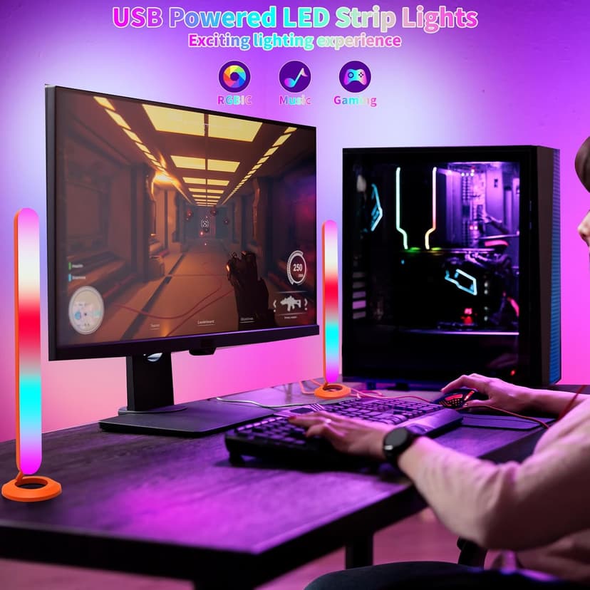 RGB LED Light Bar for Gaming Setup: Smart Music Sync TV Backlight with 16 Million Colors & 200+ Modes - USB Powered Ambient Lighting