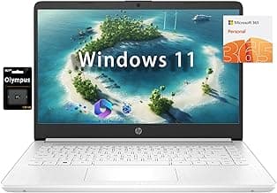 HP 14" HD Student Business Laptop, Intel Quad-Core N4120, 16GB RAM, 320GB Storage, (64GB eMMC+256GB SD Card), 1 Year Office 365, Slim Design, Webcam, HDMI, Bluetooth, WiFi, Win 11 S, White