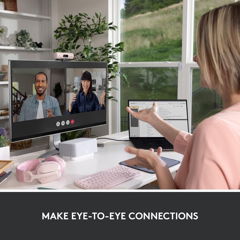 Logitech Brio 500 Full HD Webcam with Auto Light Correction,Show Mode, Dual Noise Reduction Mics, Webcam Privacy Cover, Works with Microsoft Teams, Google Meet, Zoom, USB-C Cable - Rose