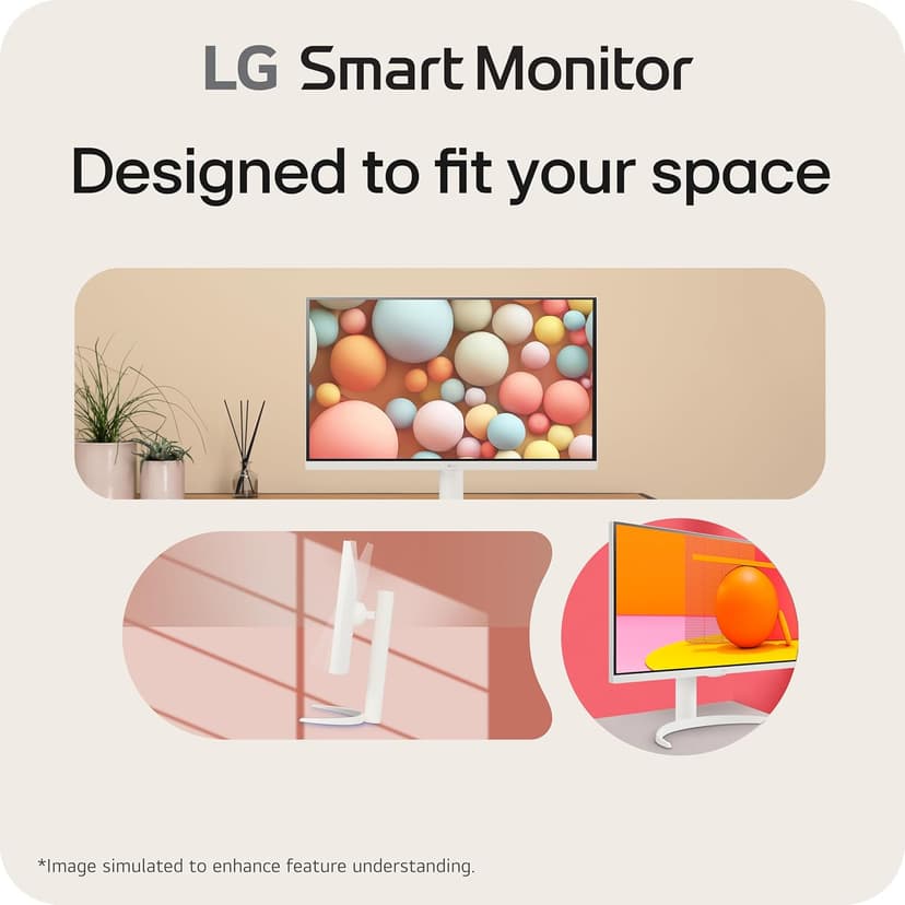 LG 27SR75U-W 27 inch 4K UHD (3840x2160) IPS HDR10 USB Type-C 65W PD Smart Monitor webOS 23 AirPlay Screen Share Bluetooth ThinQ App Built-in Speaker HDMI White