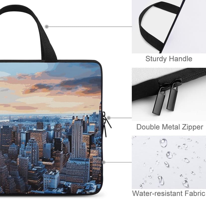 New York City Skyline Laptop Sleeve Ultra-Thin, Waterproof 10inch Laptop Bags, Portable Protective Computer Bag with Hand Strap