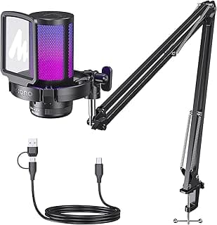 MAONO Gaming USB Microphone, Noise Cancellation Condenser Mic with Mute, Gain, Monitoring, Boom Arm, Pop Filter for Streaming, Podcast, Twitch, YouTube, Discord, PC, Computer, PS5, Mac, DGM20S