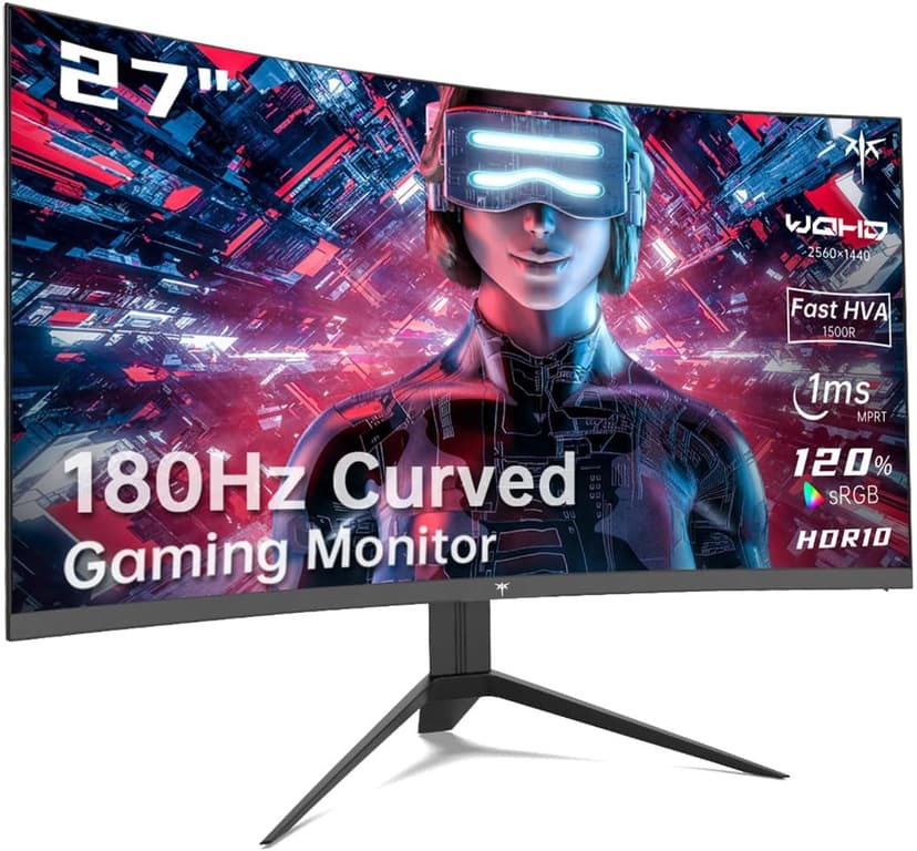 27 inch Gaming Monitor, 1440P Curved Monitor, 180Hz, 144Hz, 2K, 1500R, 1ms, FreeSync/G-Sync Compatible, DisplayPort/HDMI/USB, Ultrawide PC Vesa/Wall Mount Computer Monitor, H27S17