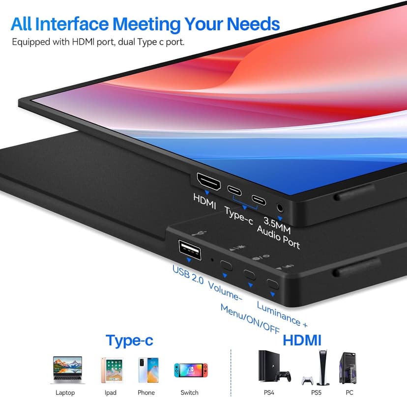 14 Inch Touchscreen Portable Monitor 1200P Slim and Lightweight Bezel less FHD IPS HDR Gaming Monitor, Laptop Travel Sub-Monitor with Built-in Speakers and VESA for Laptop Mac PC Xbox PS4/5 Switch