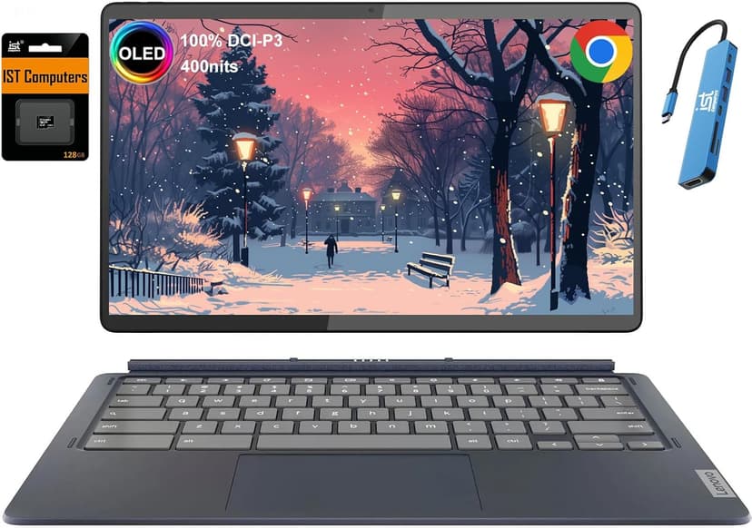 Lenovo Chromebook Duet 5 2-in-1 Tablet Laptop w/Detachable Keyboard (13.3" FHD OLED Touchscreen, 8-Core Qualcomm CPU, 8GB RAM, 256GB Storage), IST HUB, Wi-Fi, 8MP Webcam, Chrome OS, Abyss Blue