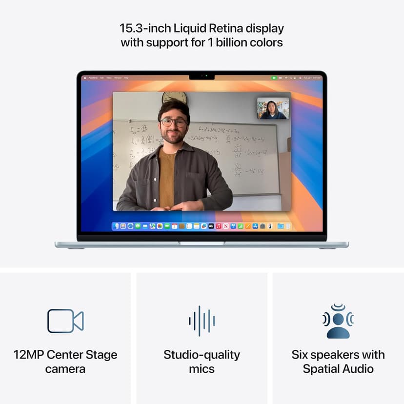 Apple 2025 MacBook Air 15-inch Laptop with M4 chip: Built for Apple Intelligence, 15.3-inch Liquid Retina Display, 16GB Unified Memory, 256GB SSD Storage, 12MP Center Stage Camera, Touch ID; Sky Blue