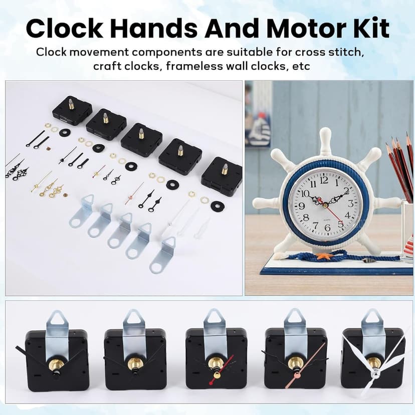 5 Pcs Clock Movement Mechanism Parts Silence Quartz DIY Wall Clock with 7 Different Pairs Clock Hands Replacement Kit