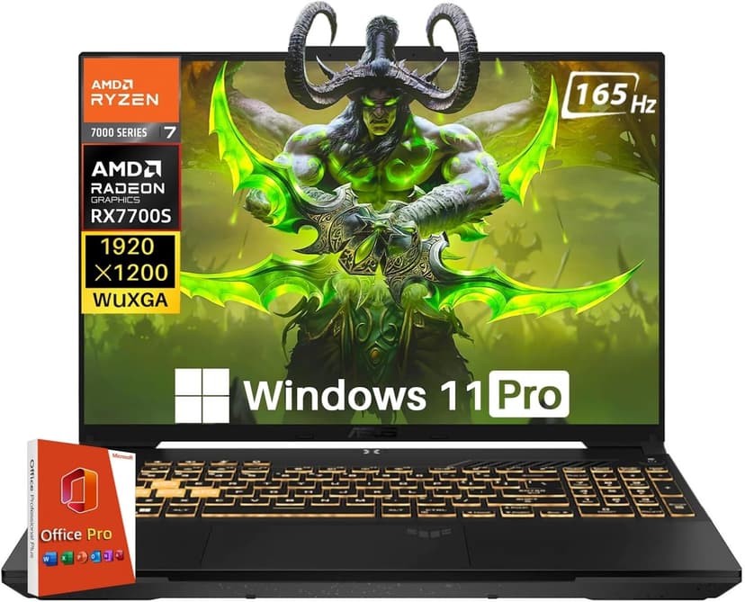 ASUS TUF A16 Gaming Laptop, Radeon RX 7700S 8 GB(Beats RTX 4060), AMD Ryzen 7 7735HS(Up to 4.75 GHz, Beats i7-13620H), 16" FHD 165 Hz, 64 GB DDR5, 2 TB SSD, Wi-Fi 6, Windows 11 Pro, Office 2024