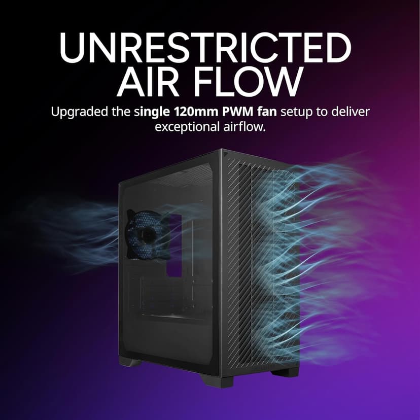 Cooler Master Elite 301 Lite Micro-ATX High Airflow Minimalist PC Case, 365mm GPU Max, Compatible RTX 5080|RX 7090 XT, 280mm AIO Max, Type C, Tempered Glass, 120mm PWM Fan, Intakes Grill