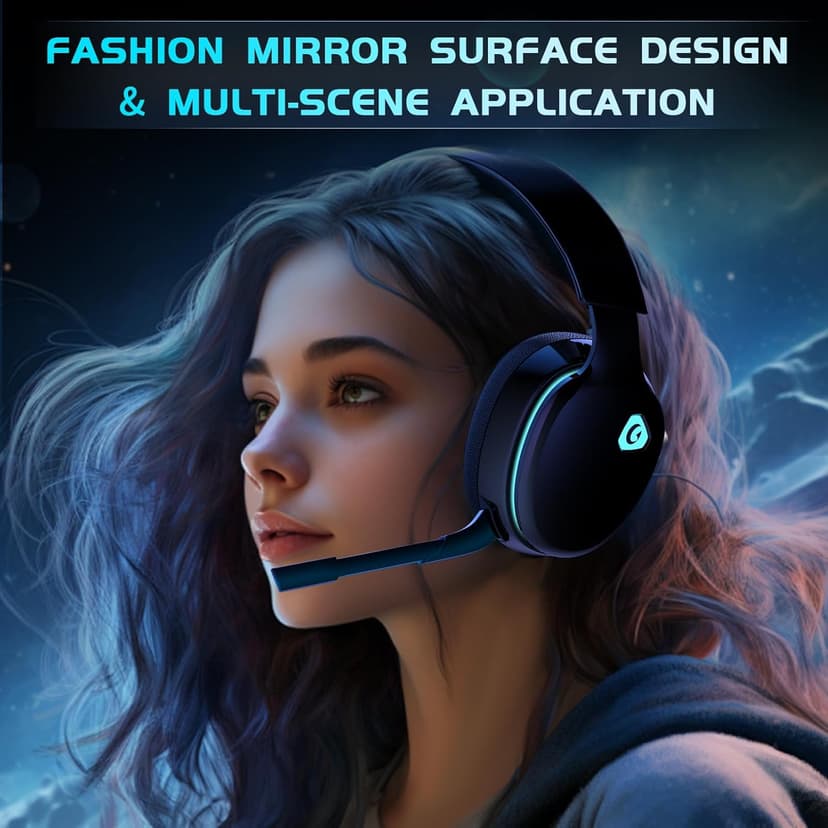 2.4GHz Wireless Gaming Headphones for PS5, PS4 Fortnite & Call of Duty/FPS Gamers, PC, Nintendo Switch, Bluetooth 5.3 Gaming Headset with Noise Canceling Mic, Stereo Sound, 40+Hr Battery -Black