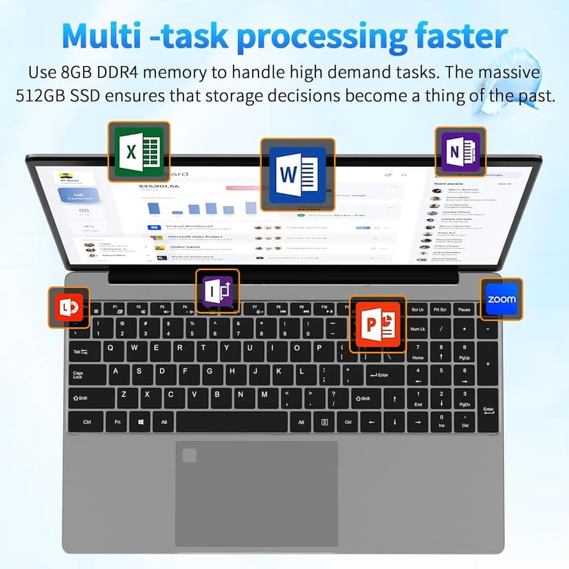 15.6'' Laptop Computer,1080P FHD Display,8GB RAM,512GB SSD, Intel N5095 CPU Business Laptop,Numeric Keypad,Backlit Keyboard,Fingerprint Unlock,SD Card Reader,Webcam, 5GWiFi, HDMI,Silver